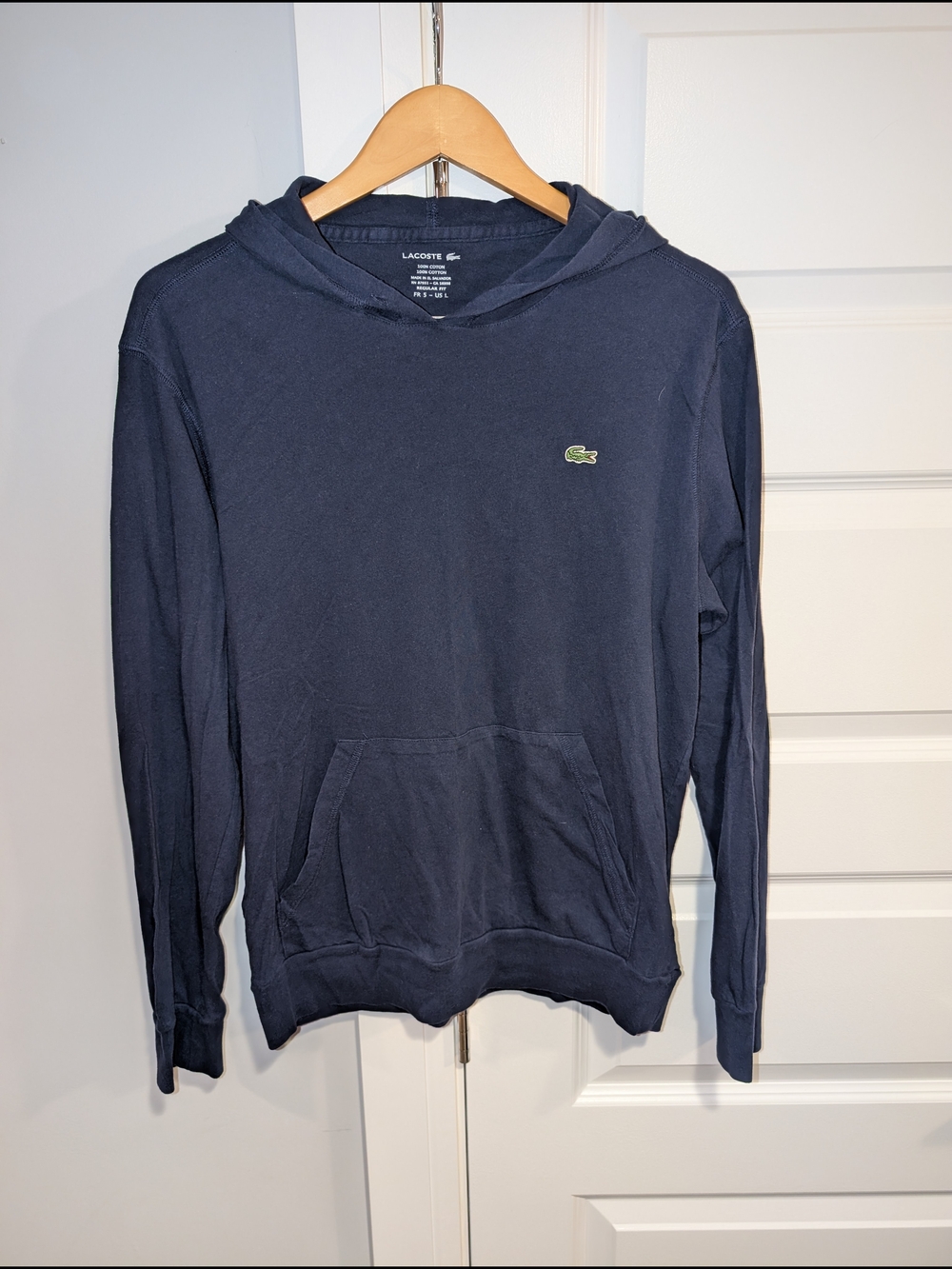 Lacoste Navy Hooded Long-Sleeve Shirt with Green Crocodile Logo